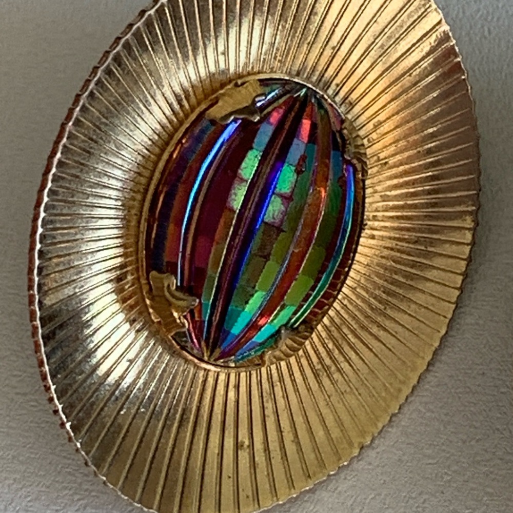Vintage Gold-Tone Clip On Earrings with Multicolor Watermelon Cut Glass